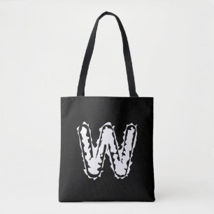 Bolso De Tela Monograma blanco espeluznante sobre negro