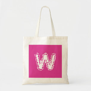 Bolso De Tela Monograma blanco espeluznante sobre rosa