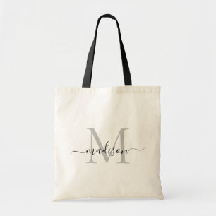 Bolso De Tela Monograma Blanco Negro Nombre De Letra Moderna Ele