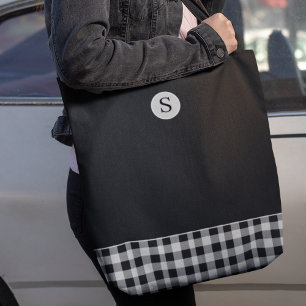 Bolso De Tela Monograma Blanco Negro Plaid Gingham Escocia