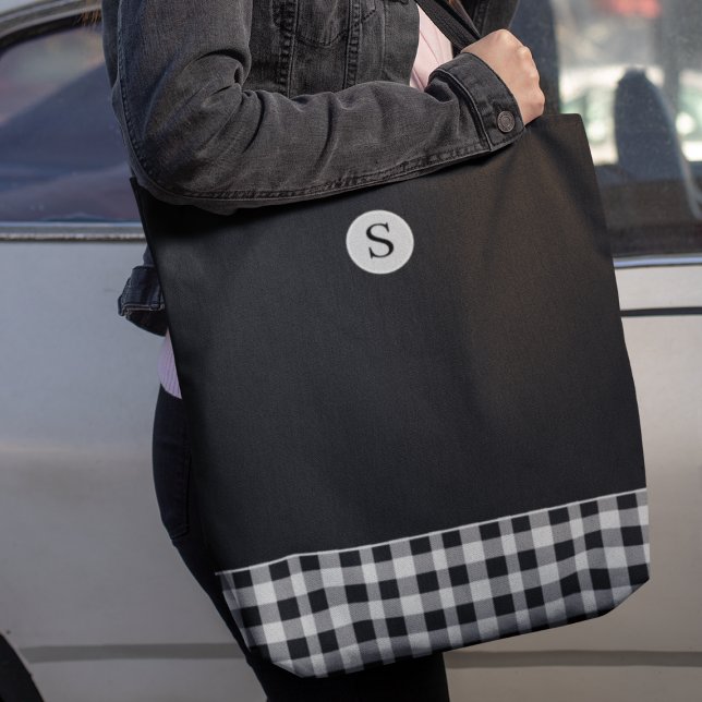 Bolso De Tela Monograma Blanco Negro Plaid Gingham Escocia (Subido por el creador)