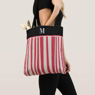 Bolso De Tela Monograma blanco rojo de la raya