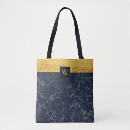 Bolso De Tela Monograma Blue Faux Marble & Gold TexPattern