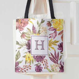Bolso De Tela Monograma Bonito de Flor de Acuarela de Color Gran