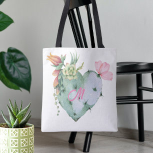 Bolso De Tela Monograma Bonito inicial Flores de color de agua v