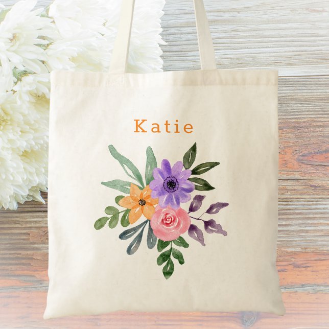 Bolso De Tela Monograma Botánico Floral de acuarela moderna (Subido por el creador)