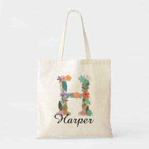 Bolso De Tela Monograma Botánico Personalizado de Floral con Nom