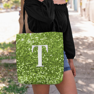 Bolso De Tela Monograma Brillante con Bokeh Verde Lima