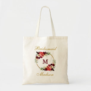 Bolso De Tela Monograma Burgundy Floral Gold Bridesmaid
