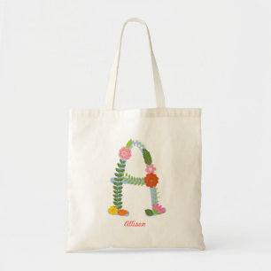 Bolso De Tela Monograma caprichoso rústico de la flor (a)