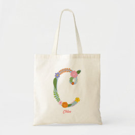 Bolso De Tela Monograma caprichoso rústico de la flor (c)