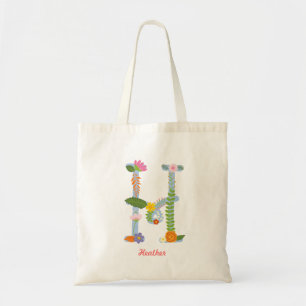 Bolso De Tela Monograma caprichoso rústico de la flor (h)