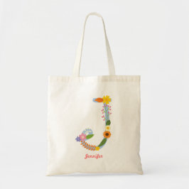 Bolso De Tela Monograma caprichoso rústico de la flor (j)