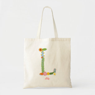 Bolso De Tela Monograma caprichoso rústico de la flor (l)