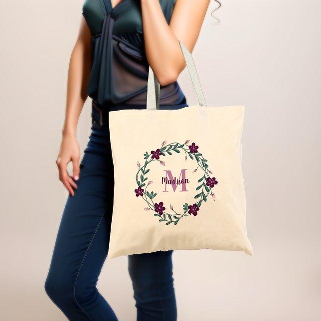 Bolso De Tela Monograma caprichoso Tote de presupuesto por la da (Personalized Elegance 🌿💜)