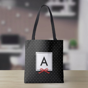 Bolso De Tela Monograma Chic con Cinta Roja y Lunares Negros