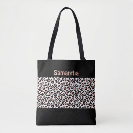 Bolso De Tela Monograma Chic Rosa Dorado y Estampado de Leopardo