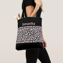 Bolso De Tela Monograma Chic Rosa Dorado y Estampado de Leopardo