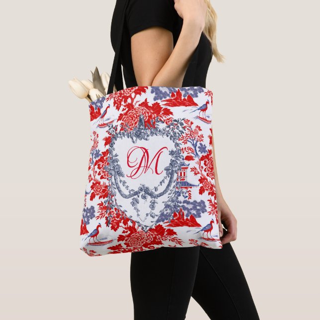 Bolso De Tela Monograma chino chino de lujo francés rojo azul (Detalle)