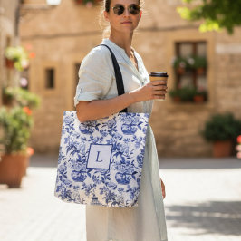 Bolso De Tela Monograma Chinoiserie Azul
