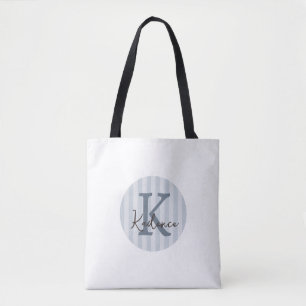 Bolso De Tela Monograma Circular con Rayas Personalizadas Azul P