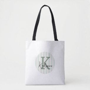 Bolso De Tela Monograma Circular de Rayas Personalizadas en Carb
