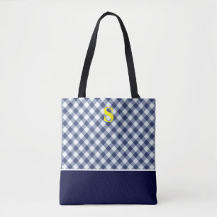 Bolso De Tela Monograma clásico azul de Gingham