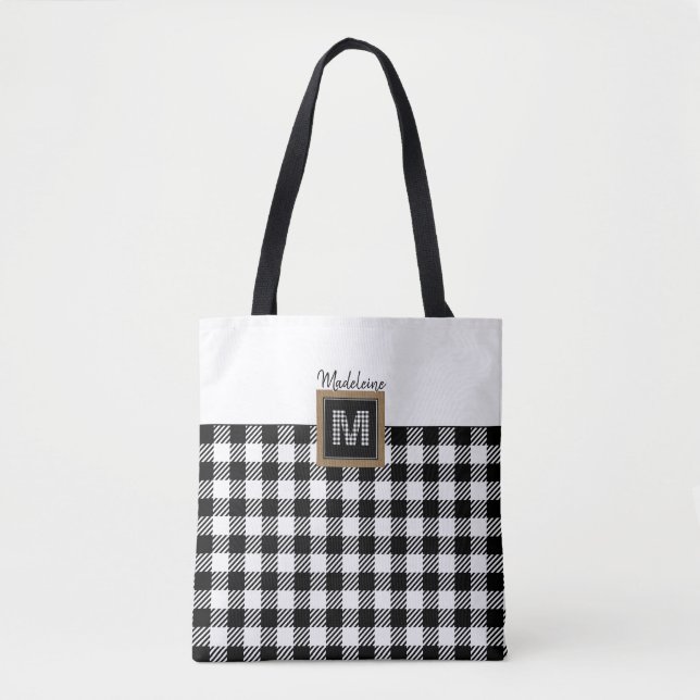 Bolso De Tela Monograma clásico de contraste negro y blanco (Anverso)