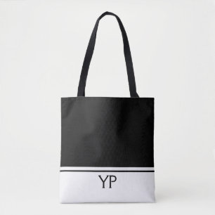 Bolso De Tela Monograma clásico de las iniciales en blanco y neg
