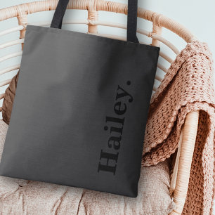 Bolso De Tela Monograma Clásico Elegante Nombre Mínimo Negro