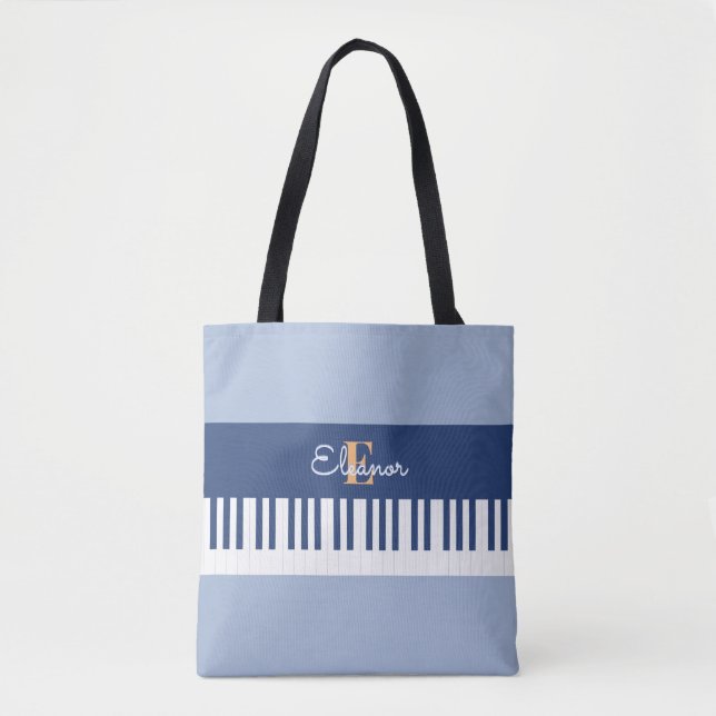 Bolso De Tela Monograma Claves de Piano Teclado Musical Amante d (Anverso)