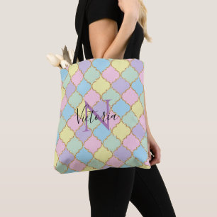 Bolso De Tela Monograma Color púrpura rosa Purpurina oro moderno