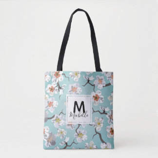 Bolso De Tela Monograma colorido con flores de cerezo blanco