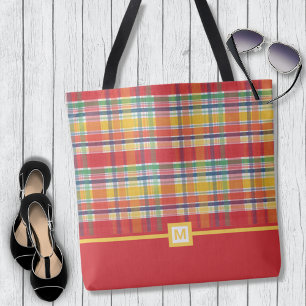 Bolso De Tela Monograma colorido de las madras rojas plateadas