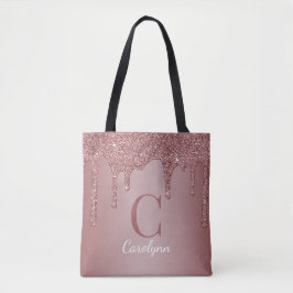 Bolso De Tela Monograma con gotas de brillo de oro rosa chic