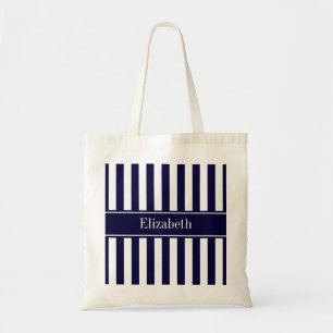 Bolso De Tela Monograma con nombre de cinta azul de la Marina de