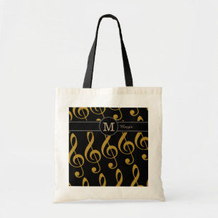 Bolso De Tela monograma con notas musicales doradas