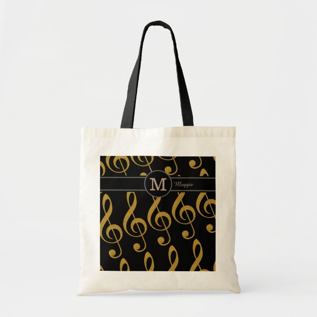 Bolso De Tela monograma con notas musicales doradas (Frente)