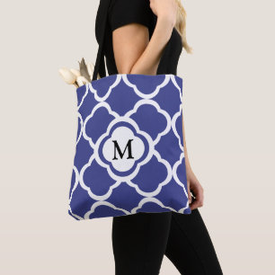 Bolso De Tela Monograma con patrón de cuatro hojas floral azul r