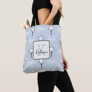 Bolso De Tela Monograma con patrón de golf con lazo blanco azula