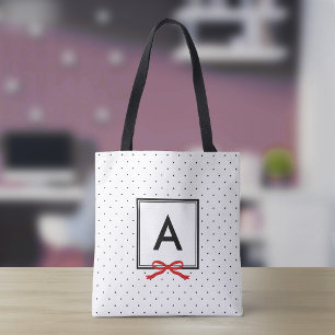 Bolso De Tela Monograma con patrón de lunares y cinta roja Chic