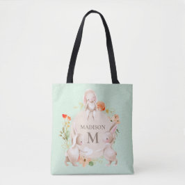 Bolso De Tela Monograma Conejo Conejo Floral Pascua Personalizad