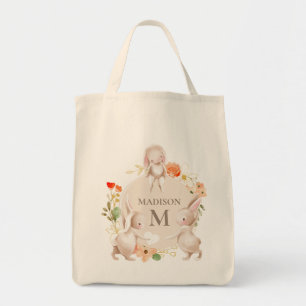 Bolso De Tela Monograma Conejo Conejo Floral Pascua Personalizad