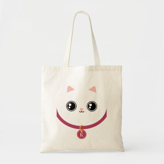 Bolso De Tela Monograma conocido de encargo de Kawaii del gatito (Frente)