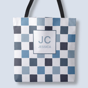 Bolso De Tela Monograma Cuadrada Azul Moderno Simple Iniciales C