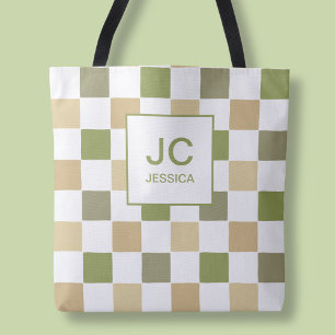 Bolso De Tela Monograma Cuadrada Verde Moderno Simple Iniciales
