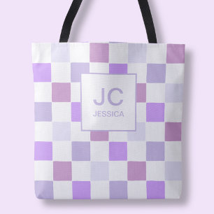 Bolso De Tela Monograma Cuadrícula Púrpura Lavanda Moderno Simpl