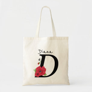 Bolso De Tela Monograma D, letra D, flores, monograma