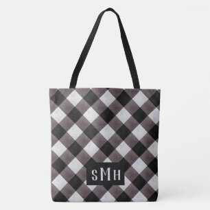 Bolso De Tela Monograma de 3 letras de Cuadro de Plaid de Búfalo