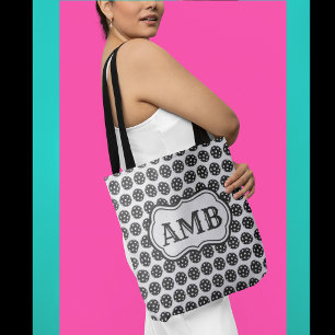 Bolso De Tela Monograma de 3 letras en blanco y negro